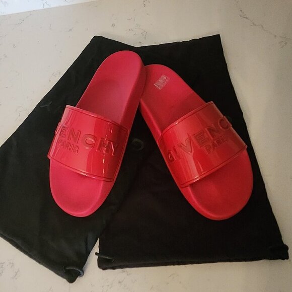 Givenchy Paris, Red Slide Flat Sandals, Authentic - Picture 1 of 11